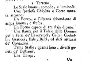 Una pagina del trattato del Morozzi relativa alle dotazioni delle case di montagna