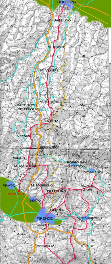Direttrici stradali fra Bologna e Firenze