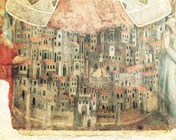 La più antica veduta di Fitenze (particolare dell'affresco della Madonna della Misericordia (Firenze Museo del Bigallo